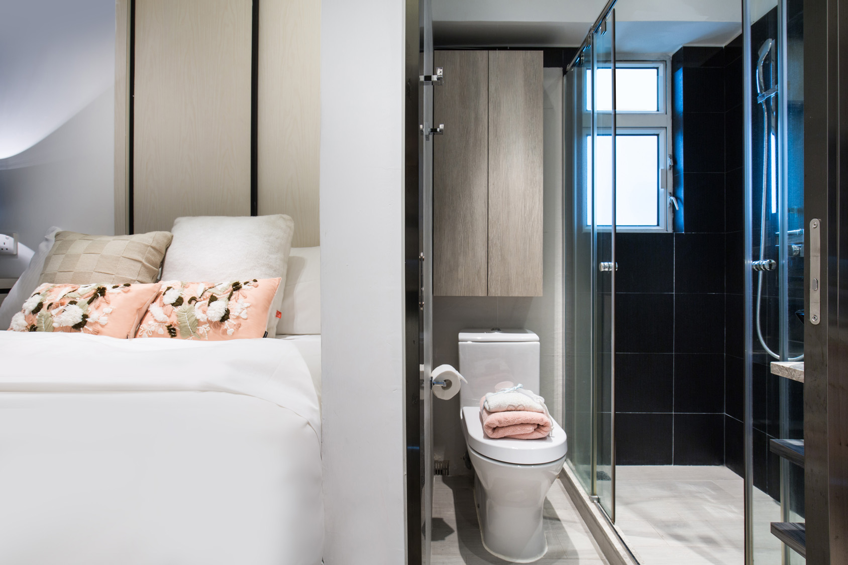 Studio bathroom at The Lodge serviced apartment in West Kowloon